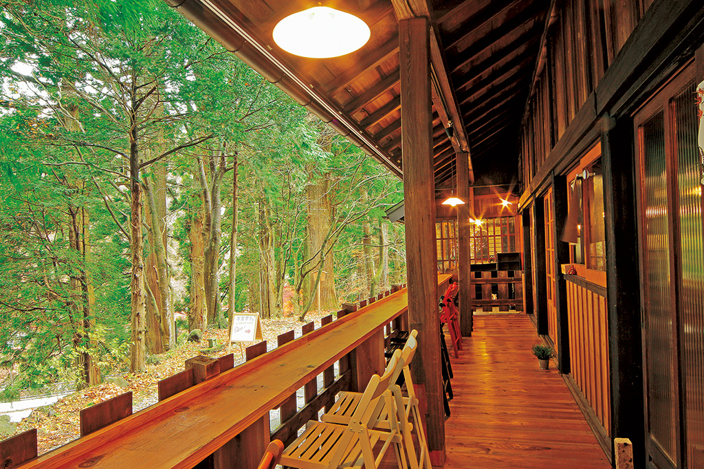 神橋や大谷川などが眺められるテラス席/本宮カフェ(栃木県/日光市)