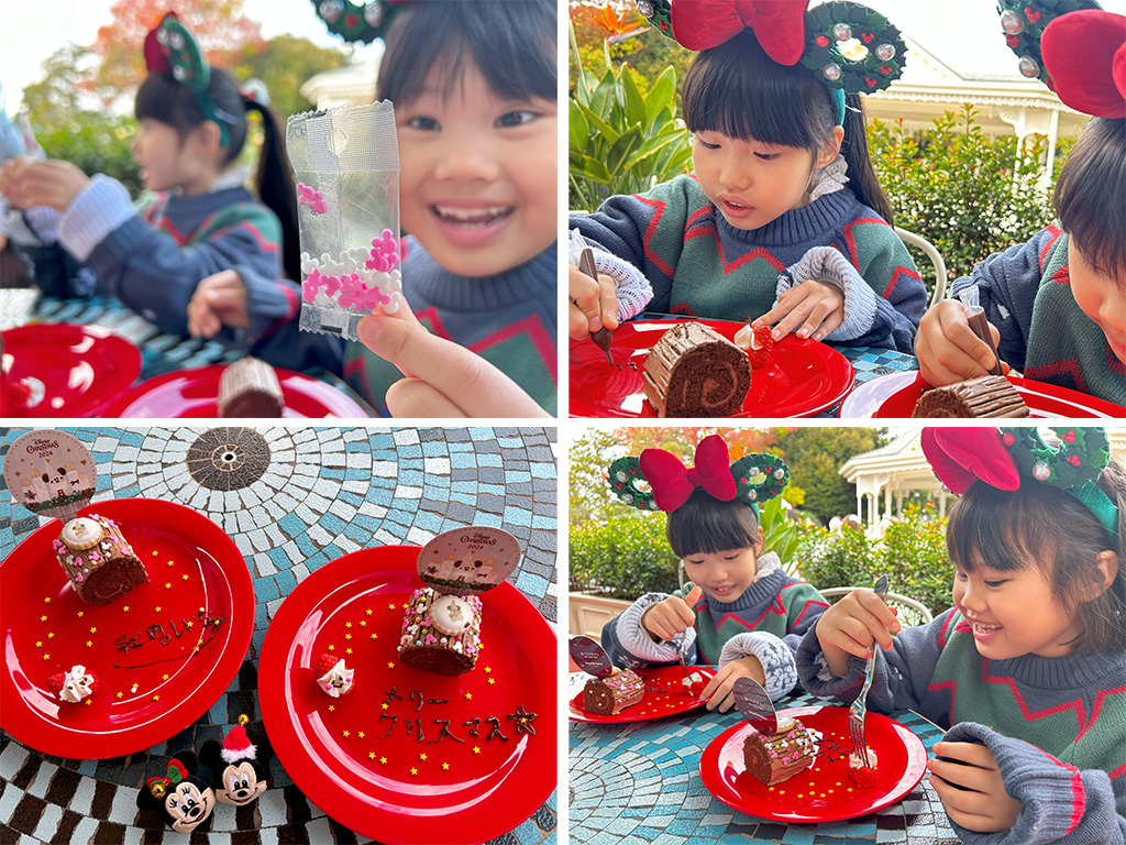 「リルリンリン トッピングデザート」でトッピングをする様子│クリスマス/東京ディズニーランド（千葉県/舞浜市）