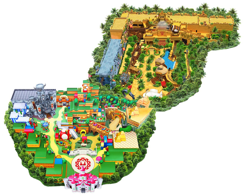 マップの左下部分が「スーパーマリオ・ランド」、右上部分が「ドンキーコング・カントリー」/ユニバーサル・スタジオ・ジャパン「ドンキーコング・カントリー」(大阪府/大阪市)