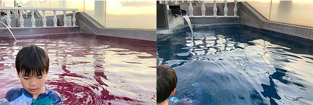 ローヤルゼリー湯(左)漢方薬湯(右)/ホテル三日月 龍宮亭(千葉県/木更津市)