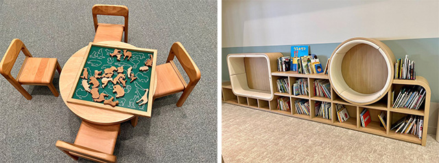 「杜の8」のパズルで遊べるコーナーや、絵本コーナー/グランドメルキュール八ヶ岳リゾート&スパ(山梨県/北杜市)