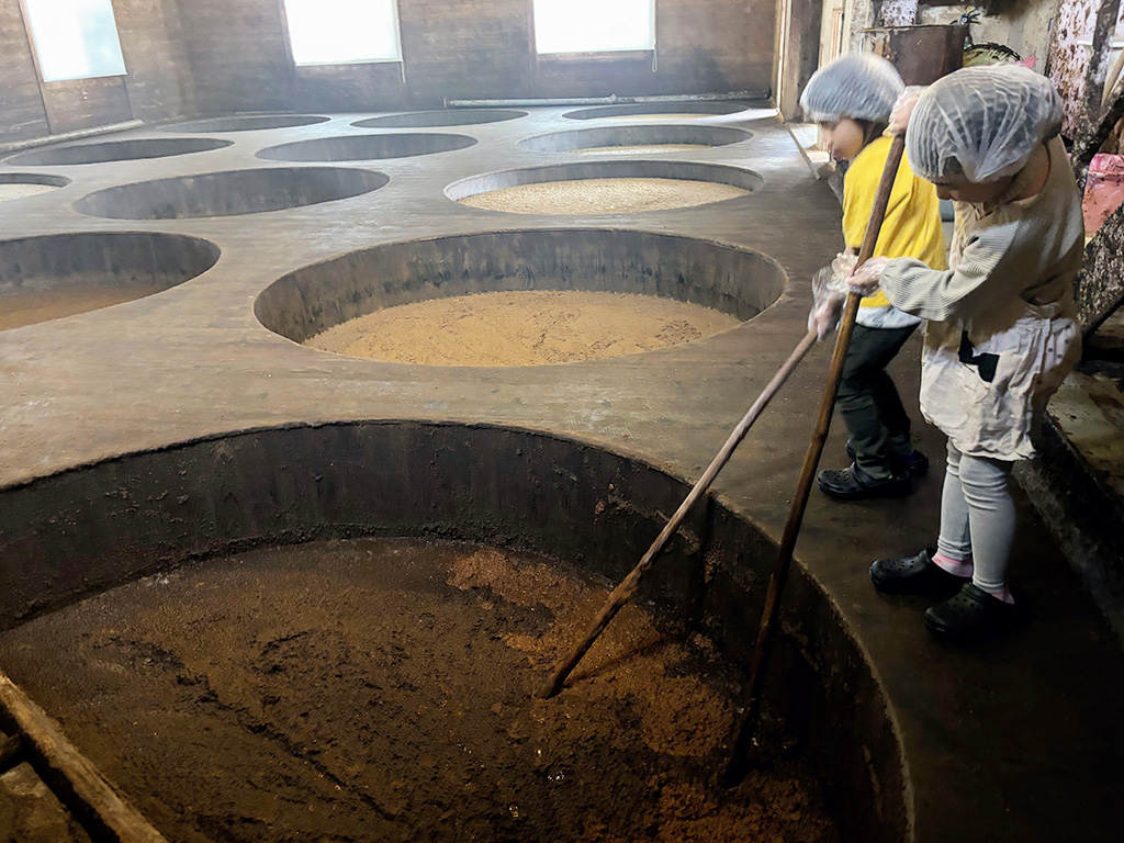 もろみの攪拌（かくはん）作業の体験/弓削多醬油（埼玉県）