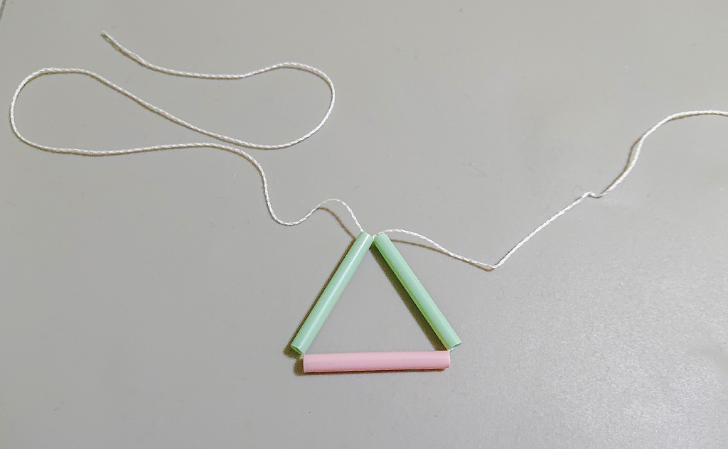 最初の三角形は固結びに／自由研究-工作-ヒンメリ