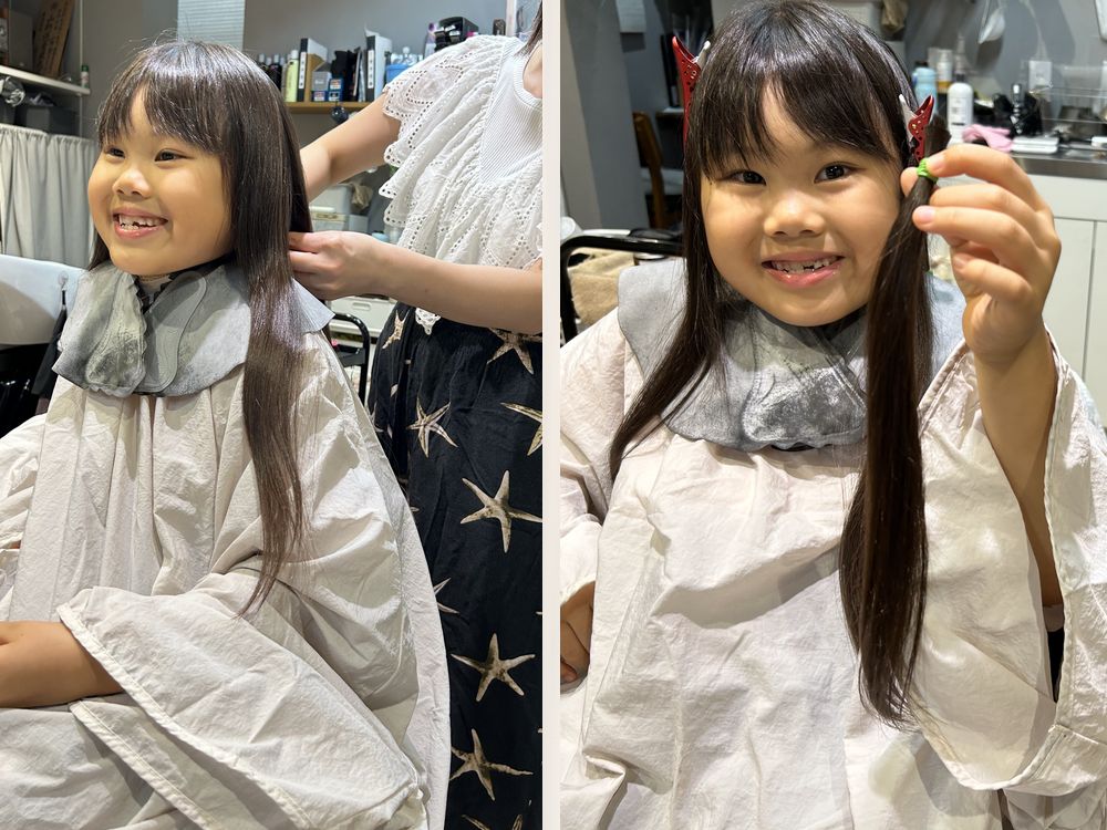 美容院でカットする様子/【自由研究】ヘアドネーション