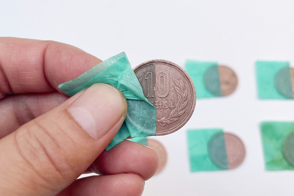 アレンジ1：マスキングテープを使う│【自由研究】10円玉が一番ピカピカになる調味料は？