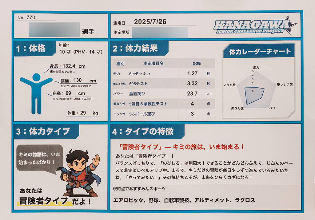 測定シート/スポーツ能力測定会