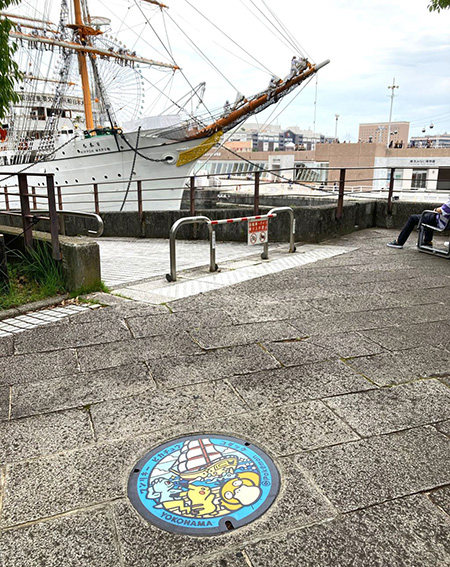 ピカチュウ・コダック・ワンリキーのポケふた/日本丸メモリアルパーク神奈川県/横浜市)