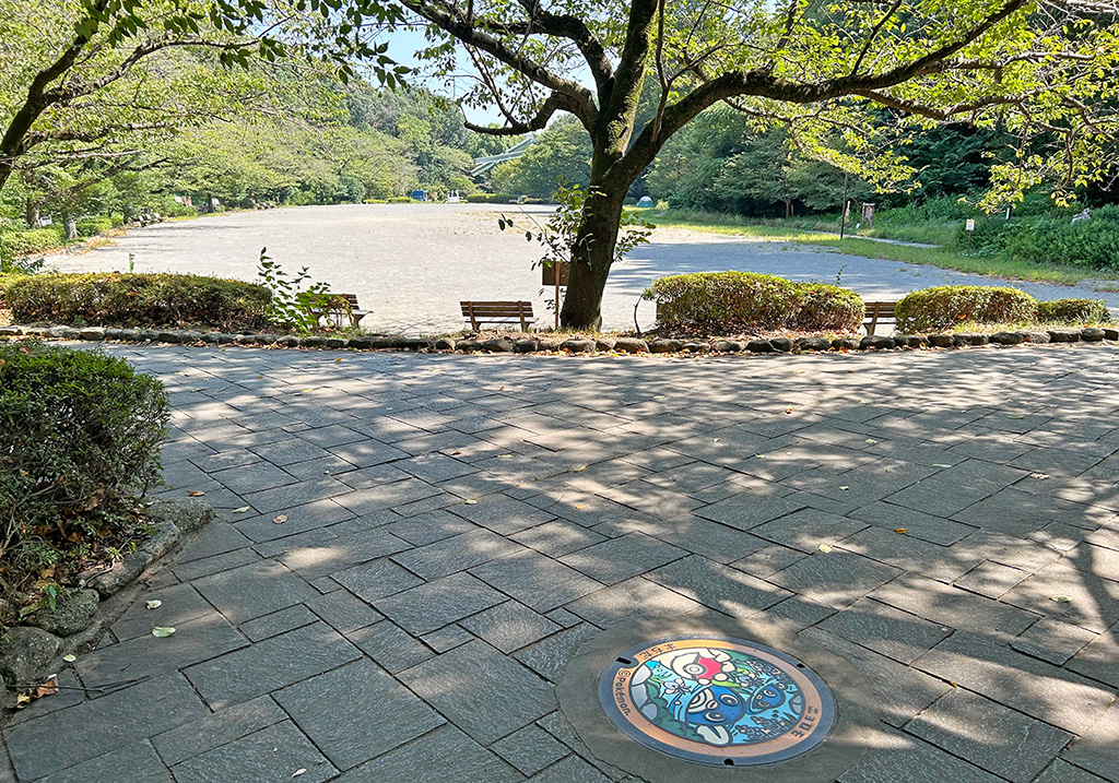 芹ヶ谷公園　アーチの泉（東京都／町田市）にあるポケふた「ニョロモ」