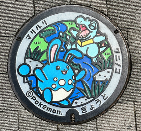 梅小路公園のポケふた「ワニノコ」と「マリルリ」（京都府/京都市）