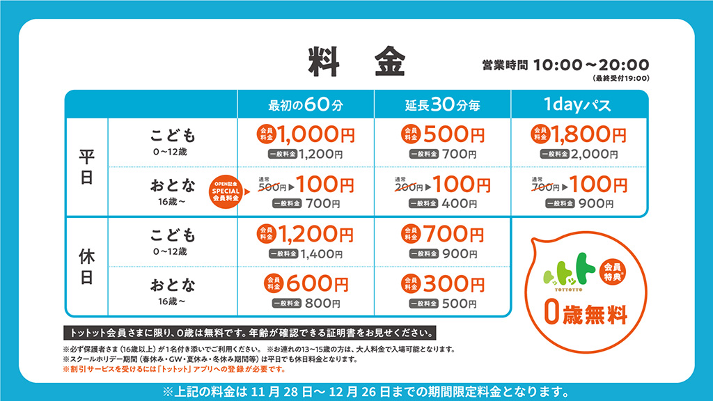 料金表/ちきゅうのにわ 堺鉄砲町店（大阪府/堺市）