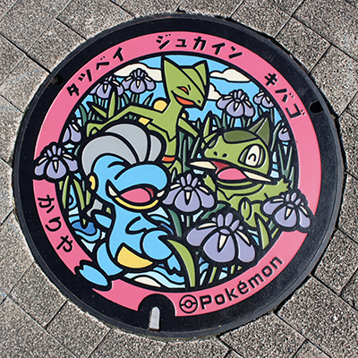 刈谷ハイウェイオアシスのポケふた「タツベイ」「ジュカイン」「キバゴ」(愛知県/刈谷市)