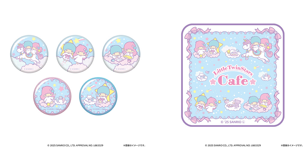 缶バッジ(ランダム5種)、ハンドタオル/LittleTwinStars Cafe(東京都/渋谷区)