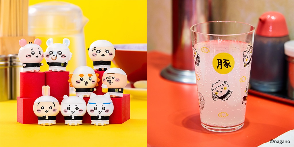 左／ミニソフビフィギュアコレクション・BOX、右／タンブラー/ちいかわラーメン 豚（東京ほか）