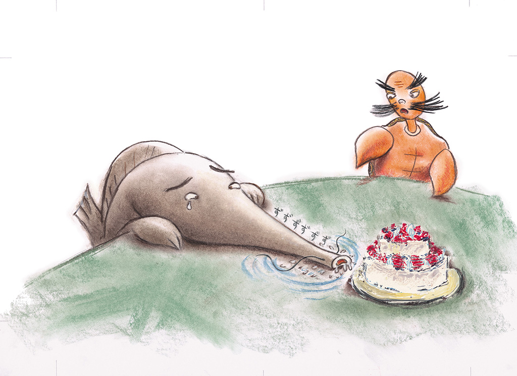 《『がまんのケーキ』原画》 2009年 ©Hiroshi Kagakui／教育画劇