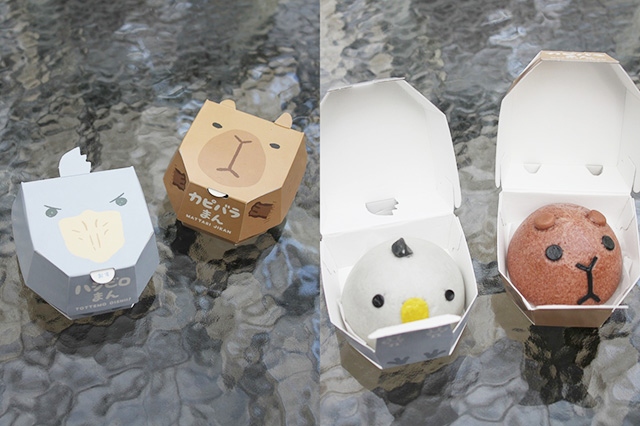アルパカフェの「ハシビロまん」（左）、「カピバラまん」（右）/神戸どうぶつ王国（兵庫県/神戸市）