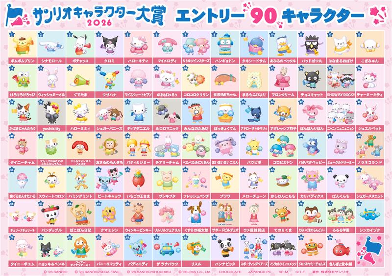 「2026年サンリオキャラクター大賞」エントリーした90キャラクター
