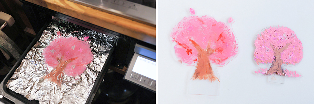 2. メインパーツをオーブントースターで加熱│スノードームの作り方/自由研究