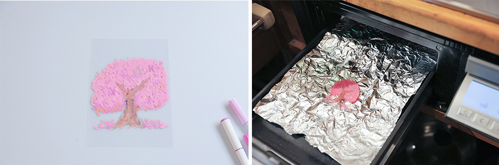 2. メインパーツをオーブントースターで加熱│スノードームの作り方/自由研究