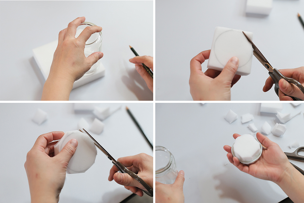 3. 土台になるスポンジをカット│スノードームの作り方/自由研究