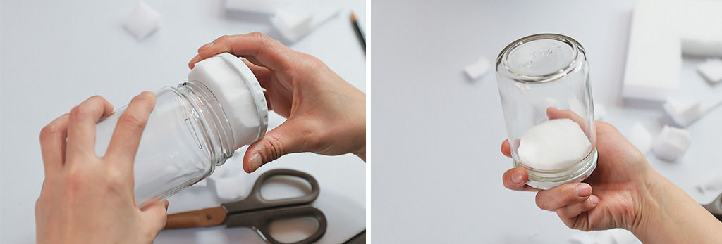 3. 土台になるスポンジをカット│スノードームの作り方/自由研究