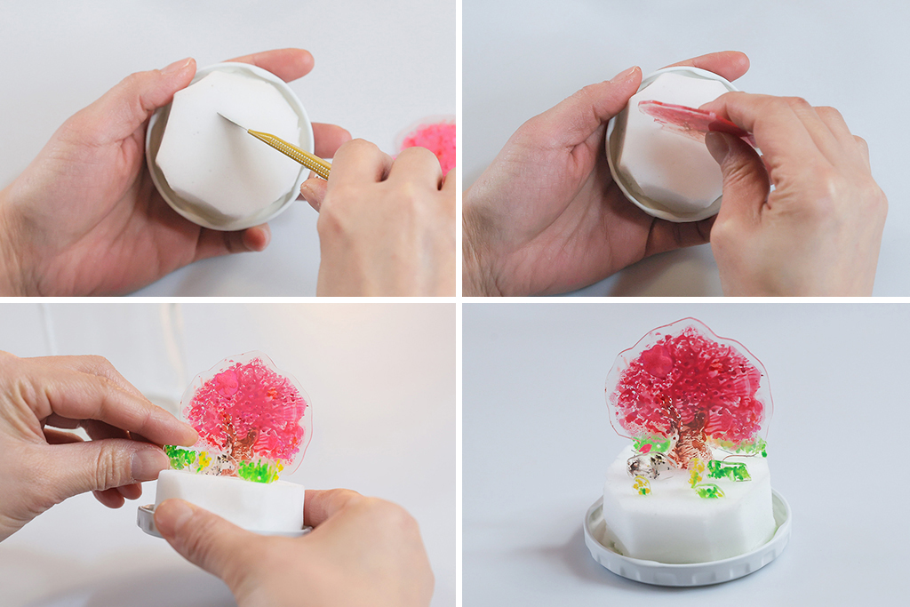 5.土台にパーツを固定│スノードームの作り方/自由研究